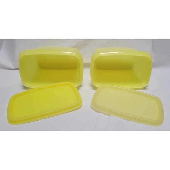 Lot of 2 Vintage Tupperware Storage Container Bright Yellow 1243-2 with Lids - Picture 5 of 7